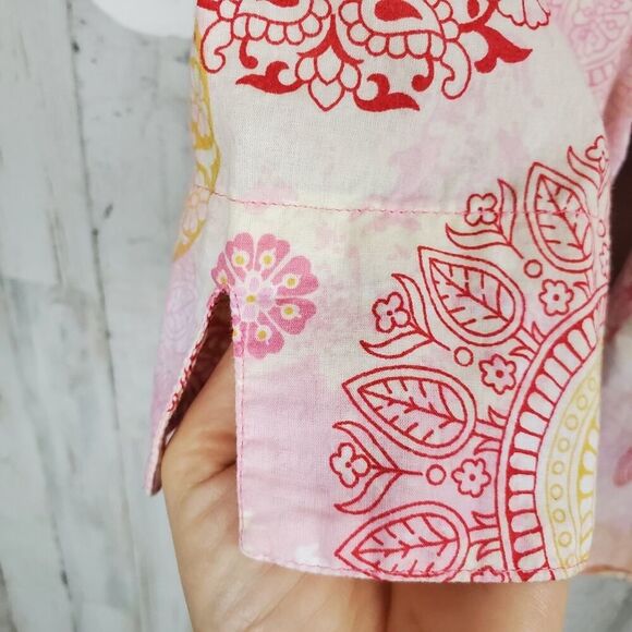 Lemon Grass Button Down Shirt Pink Red Patterned Size 1X - Picture 6 of 9